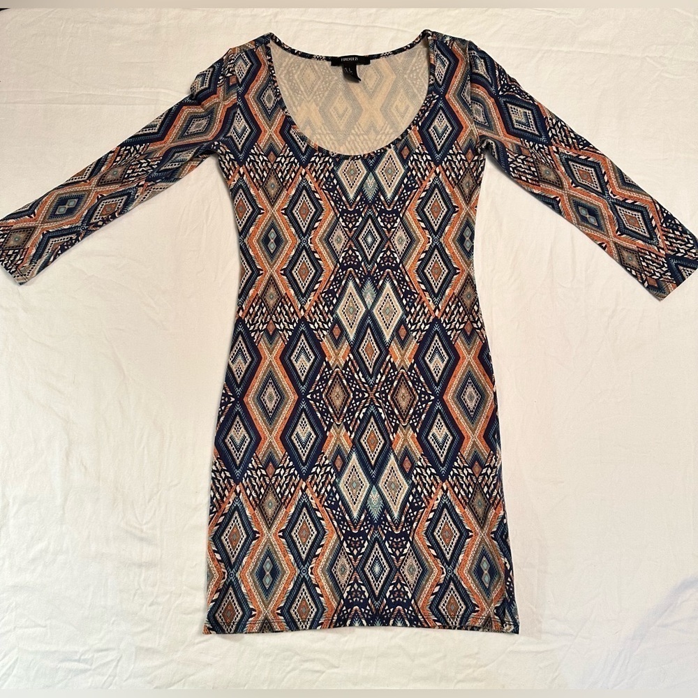 Forever 21 Retro 90's Ikat Design Cotton/Spandex Dress Size Small